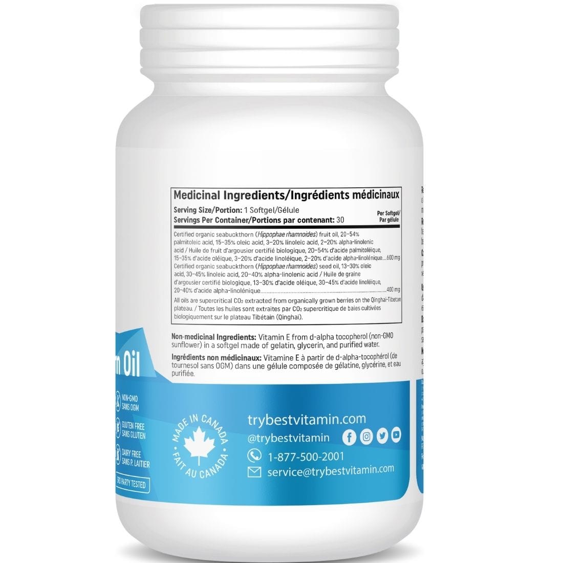 BestVitamin Best Sea Buckthorn Oil 1000mg Plus Goji Berry, Certified Organic Omega 7 Oil, 30 Liquid Softgels