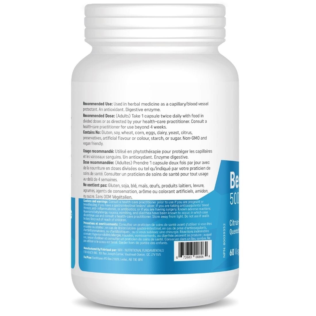 BestVitamin Best Quercetin 500mg Extra Strength Plus Bromelain 100mg, 60 Vegetable Capsules