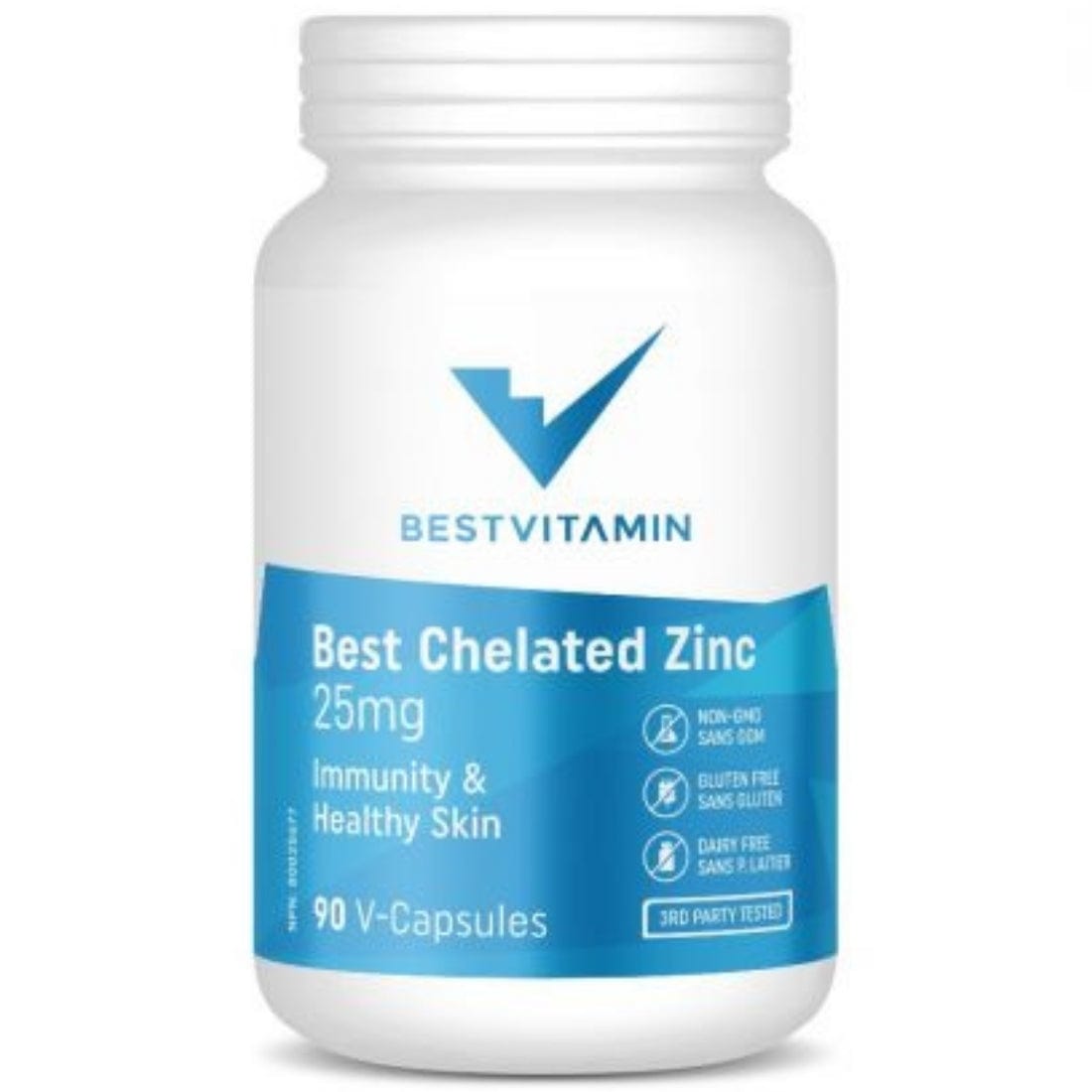 BestVitamin Best Chelated Zinc 25mg, Best Absorption, Non-GMO, 90 Vegetable Capsules, Clearance 50% Off, Expiry 10/24 Final Sale