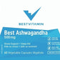BestVitamin Best Ashwagandha 500mg, Stress Support & Sleep Aid, 60 Vegetable Capsules, Clearance 50% Off, Final Sale