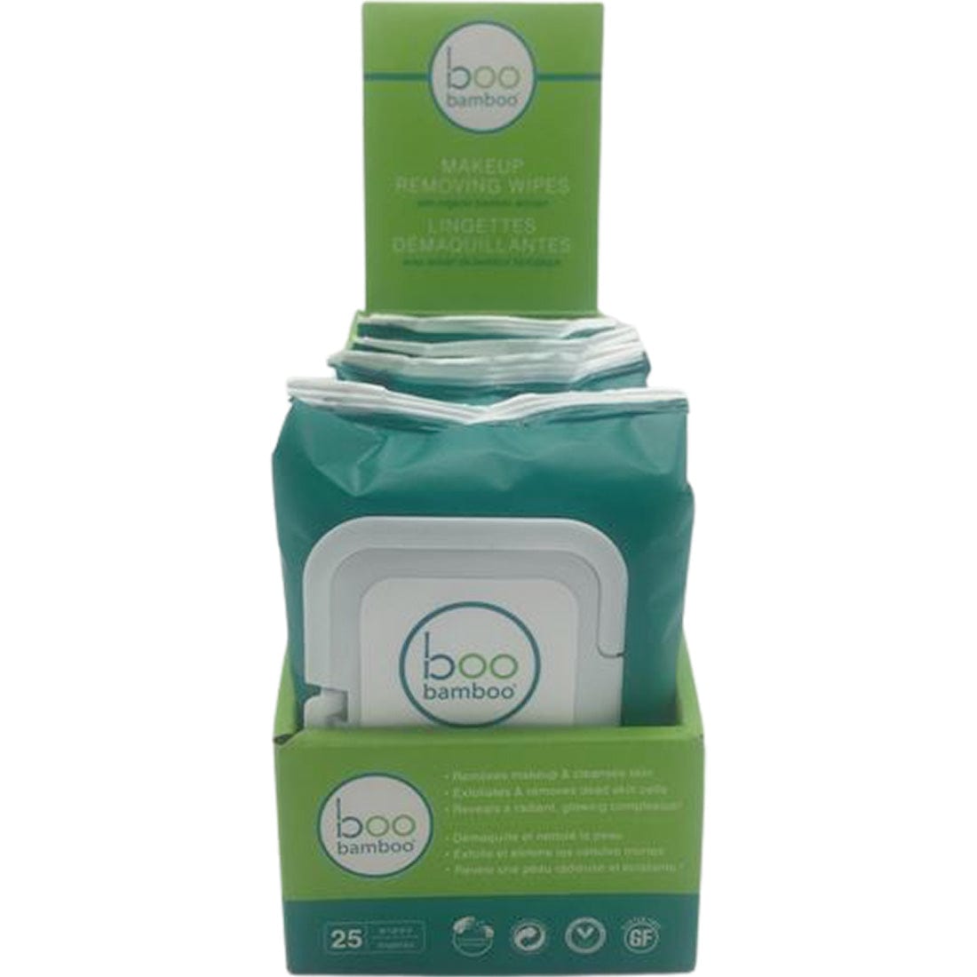 Boo Bamboo Display Exfoliating Makeup Wipes, 4 x 25 Wipes
