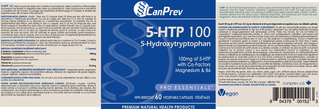 CanPrev 5-HTP 100mg, 60 Vegetable Capsules