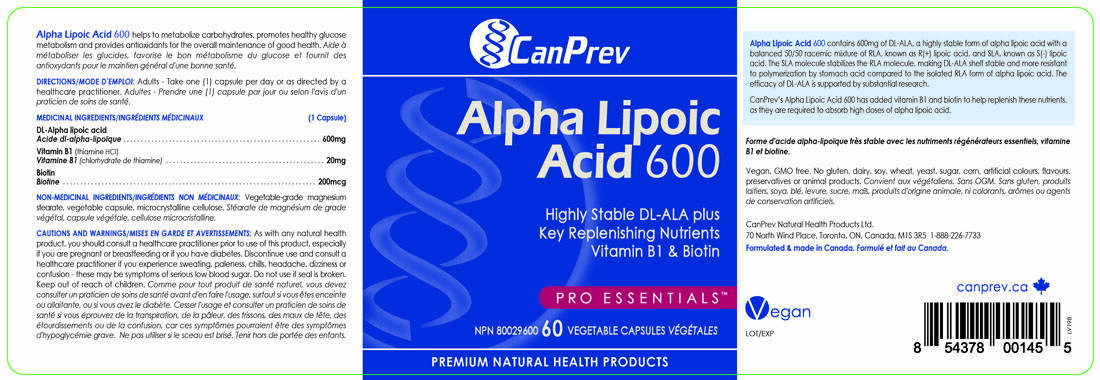 CanPrev Alpha Lipoic Acid 600mg, 60 Vegicaps