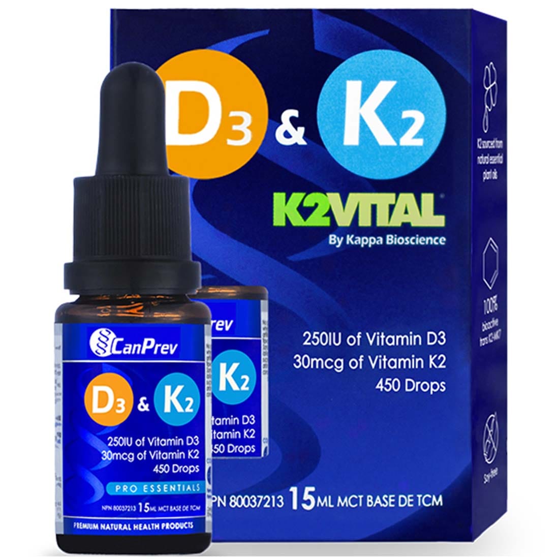 CanPrev D3 & K2 Drops, 15ml in a MCT Oil Base