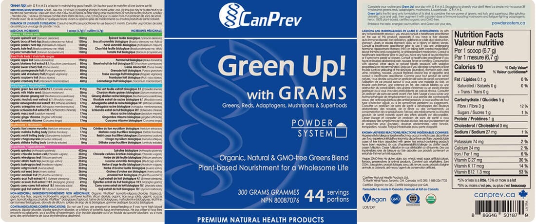 CanPrev Green Up! Powder (Organic, Natural, Non-GMO Greens Blend), 300g