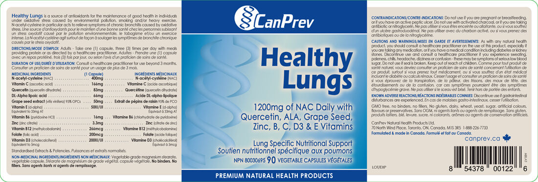 CanPrev Healthy Lungs (NAC, Quercetin, Vitamin C + more!), 90 Vegicaps