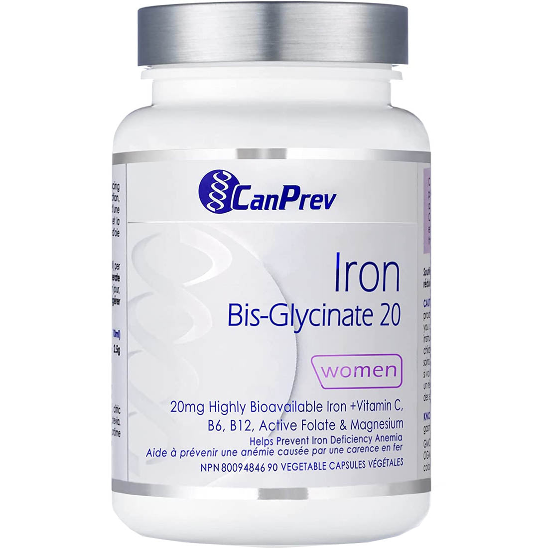 CanPrev Iron Bis-Glycinate 20mg (For Women), 90 Vegetable Capsules