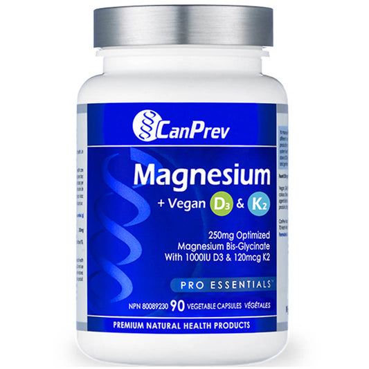 CanPrev Magnesium, Vegan D3 & K2 for Bones, 90 Vegetable Capsules