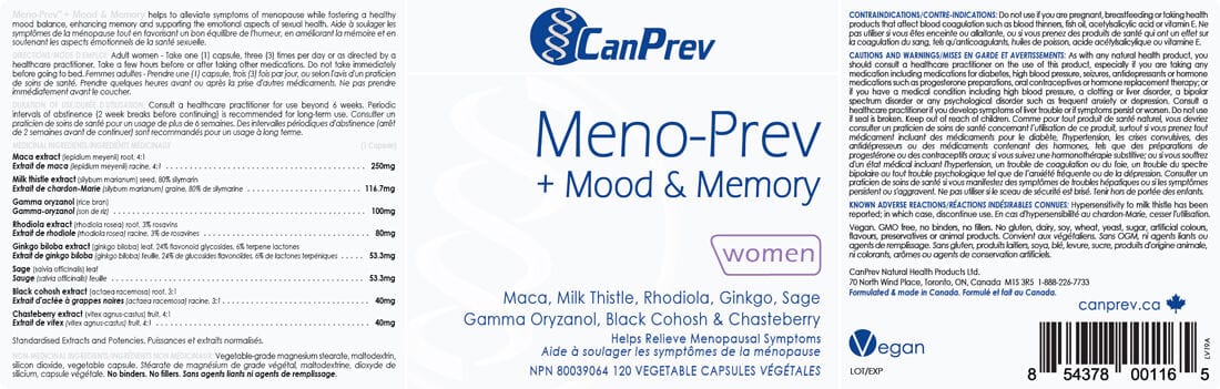 CanPrev Meno-Prev + Mood & Memory for Women, Menopause Support, 120 Vegicaps