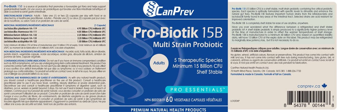 CanPrev Pro-Biotik 15B, 60 Vegicaps