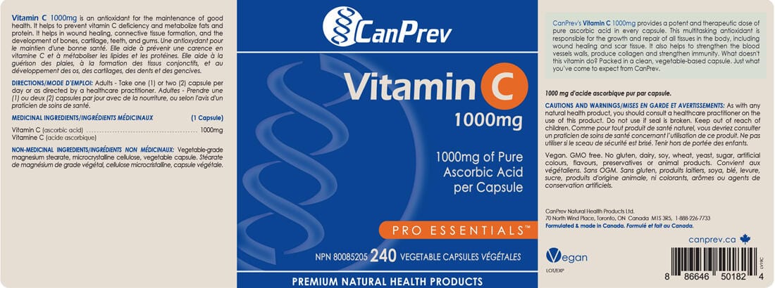 CanPrev Vitamin C 1000mg, 240 Vegetable Capsules