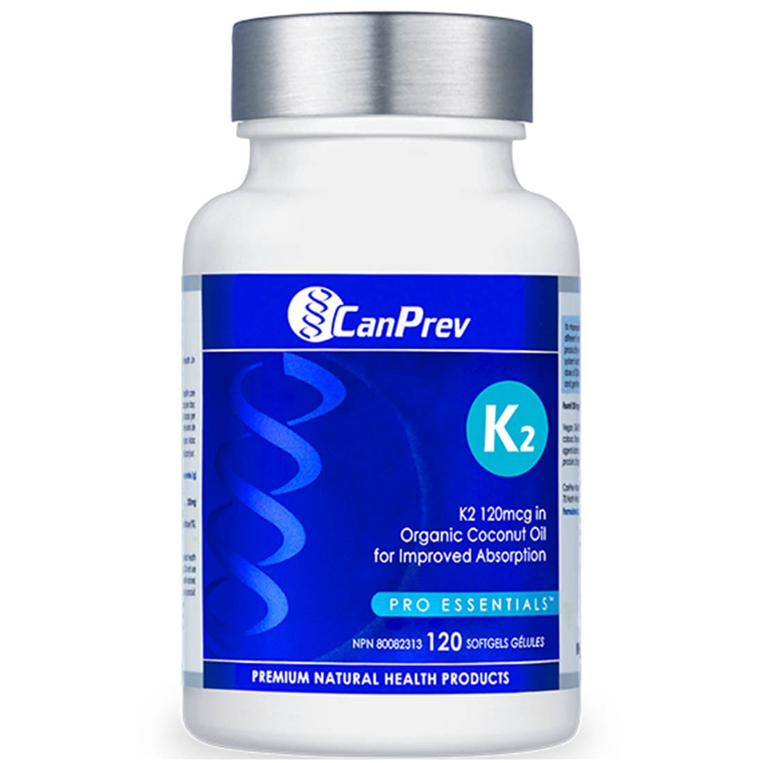 CanPrev Vitamin K2 120mcg Softgels in a base of Organic Coconut Oil, 120 Softgels