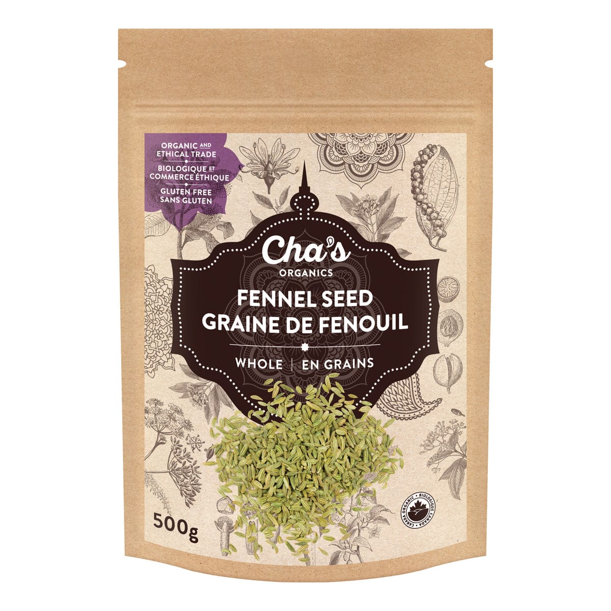 Chas Organics Fennel Seed, Whole, 500g