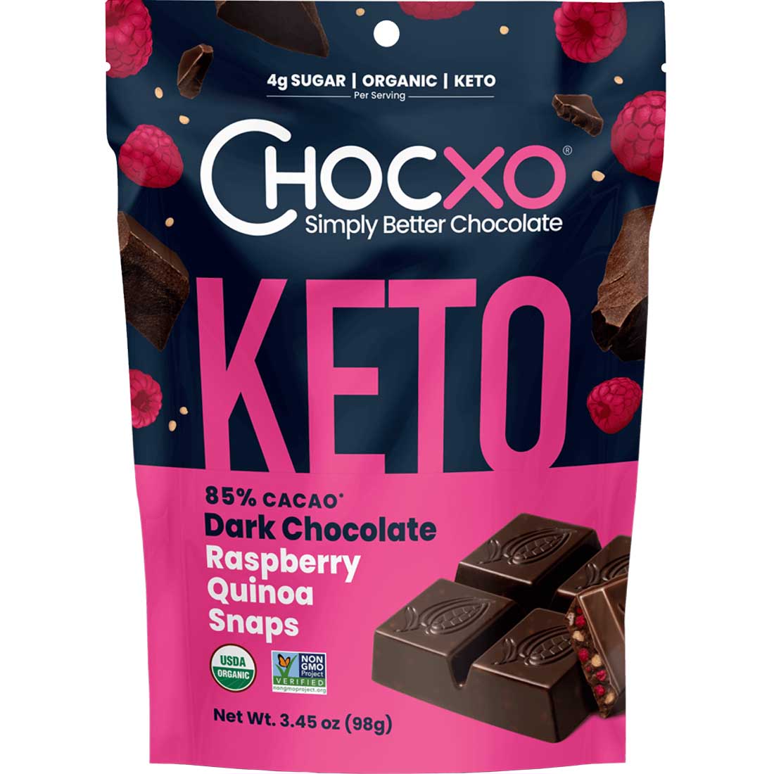 ChocXO Chocolate KETO Snaps, Case of 6 x 98g