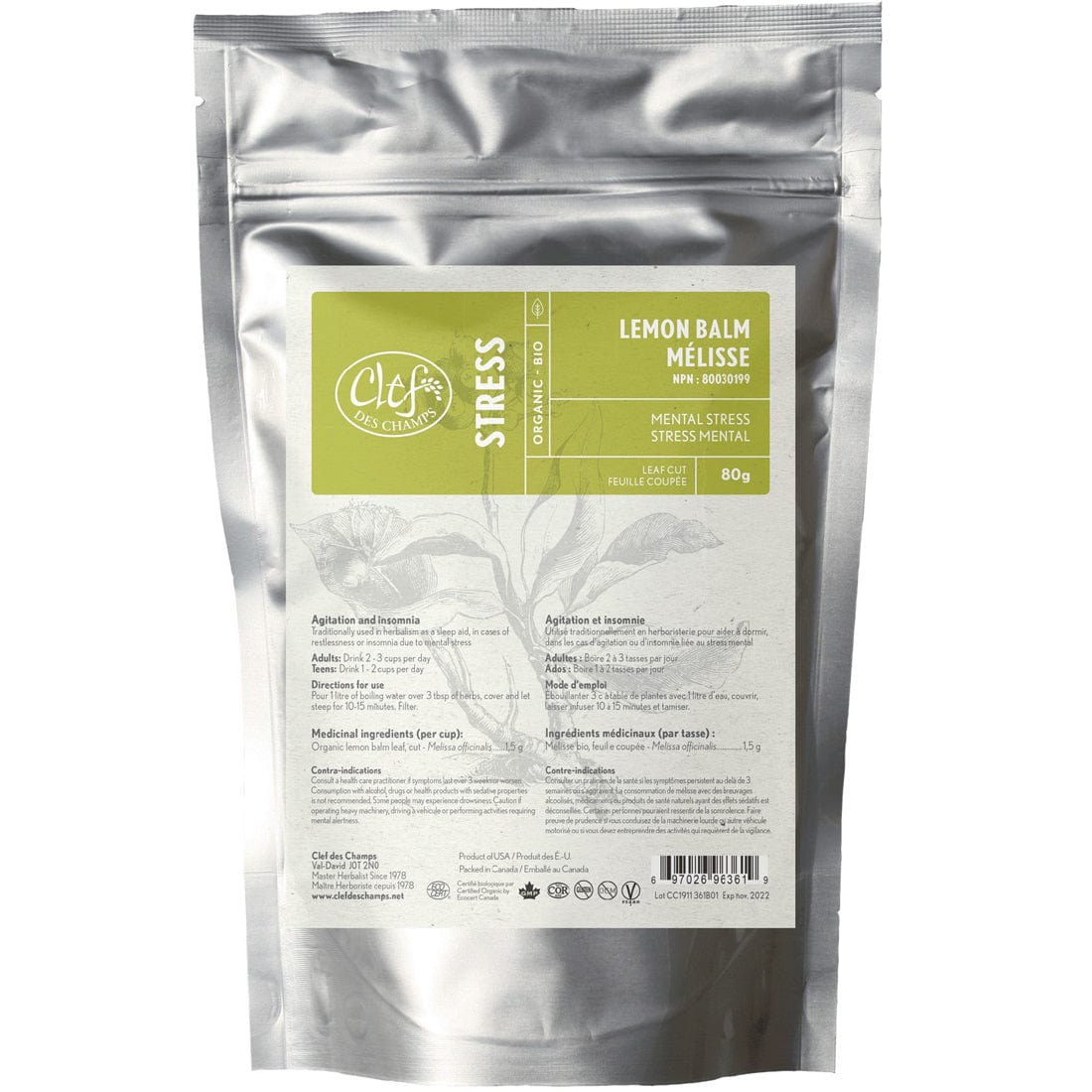 Clef des Champs Lemon Balm Organic Loose Herb, 80g