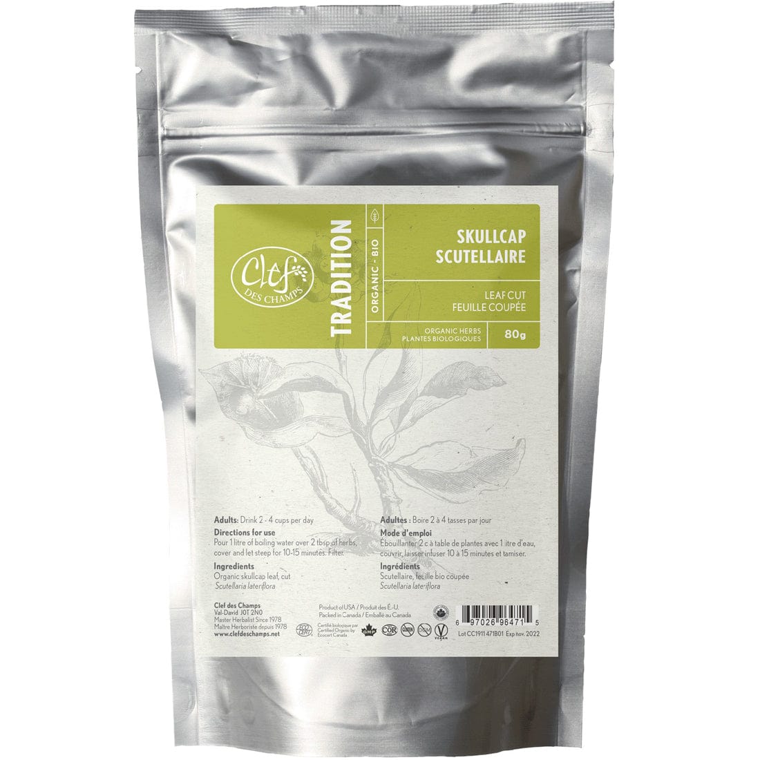 Clef des Champs Skullcap Organic Loose Herb, 80g