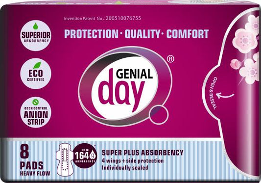 Genial Day Heavy Flow Pads, 8 Pack