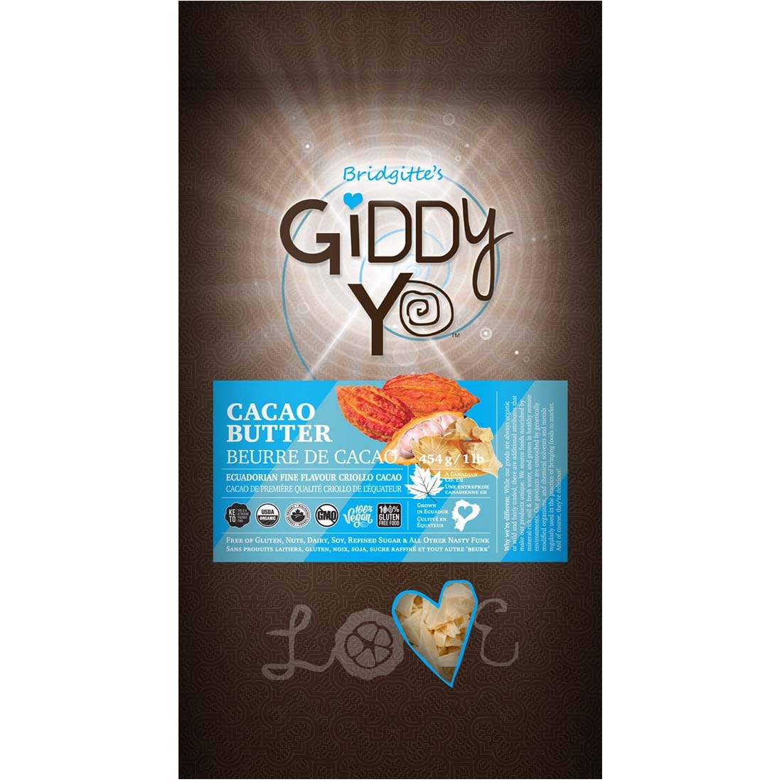 Giddy Yoyo Raw Organic Cacao Butter (Ecuador) Certified Organic, 454g