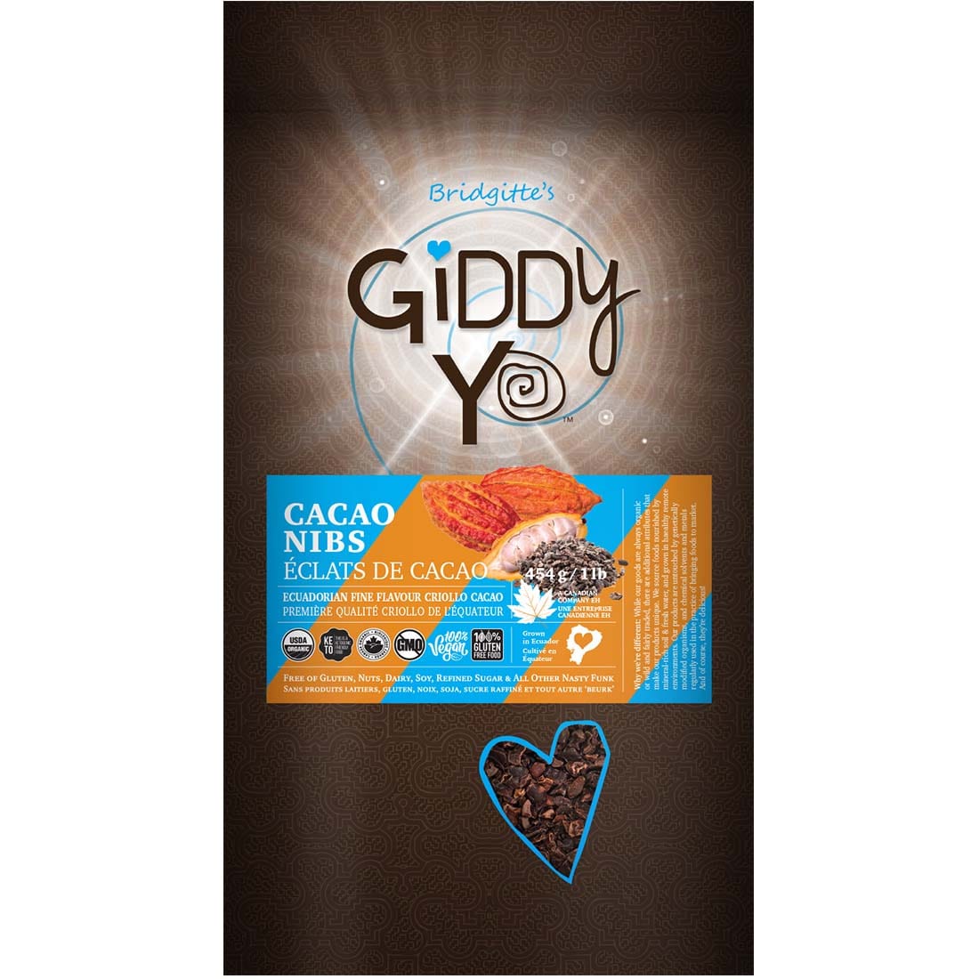 Giddy Yoyo Raw Organic Cacao Nibs (Ecuador) Certified Organic, 454g