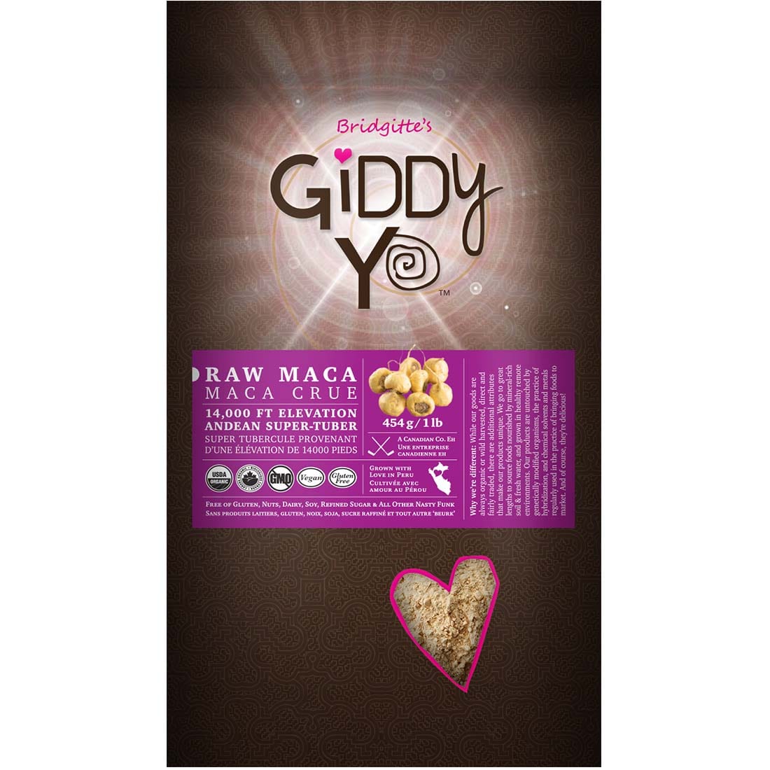 Giddy Yoyo Raw Organic Maca Powder (Peru) Certified Organic, 454g