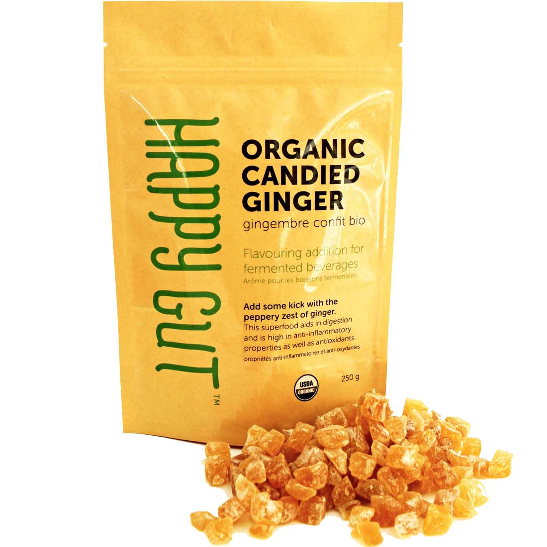 Happy Gut Water Kefir Candied Ginger Cubes, 250 g