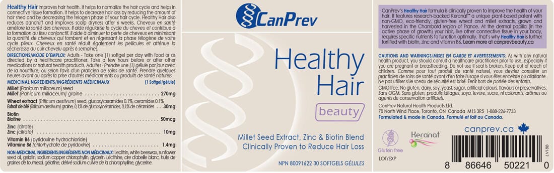 CanPrev Healthy Hair (Proven to reduce hair loss), 30 Softgels
