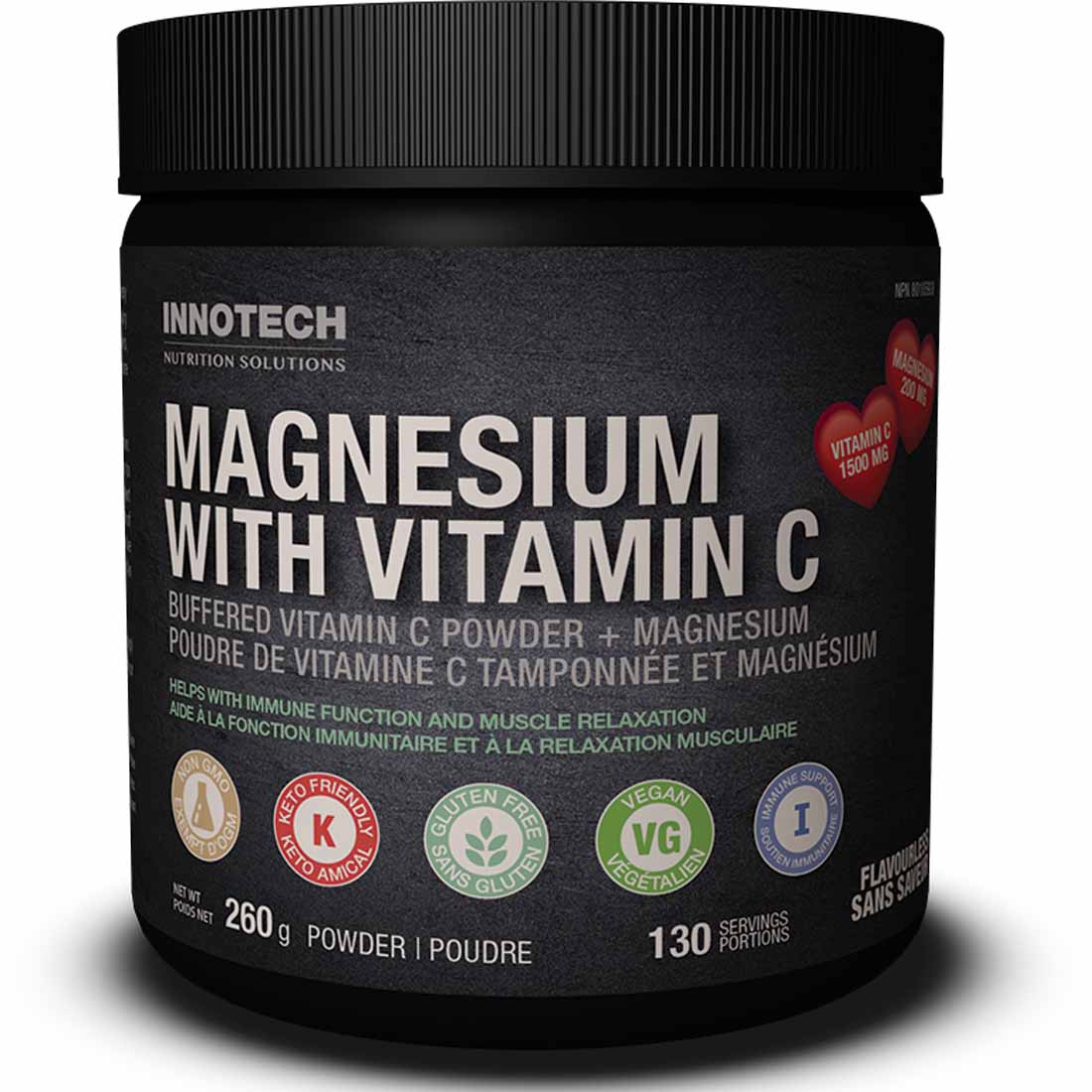 Innotech Magnesium Powder with Buffered Vitamin C Powder, Flavourless, 260g
