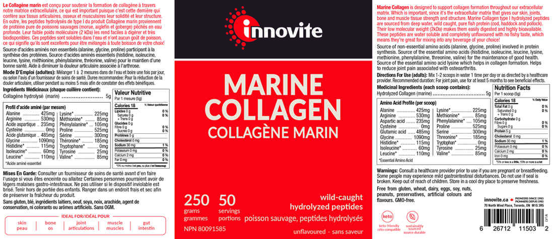 Innovite Marine Collagen (Wild Caught Hydrolyzed Peptides), 50 Servings / 250g
