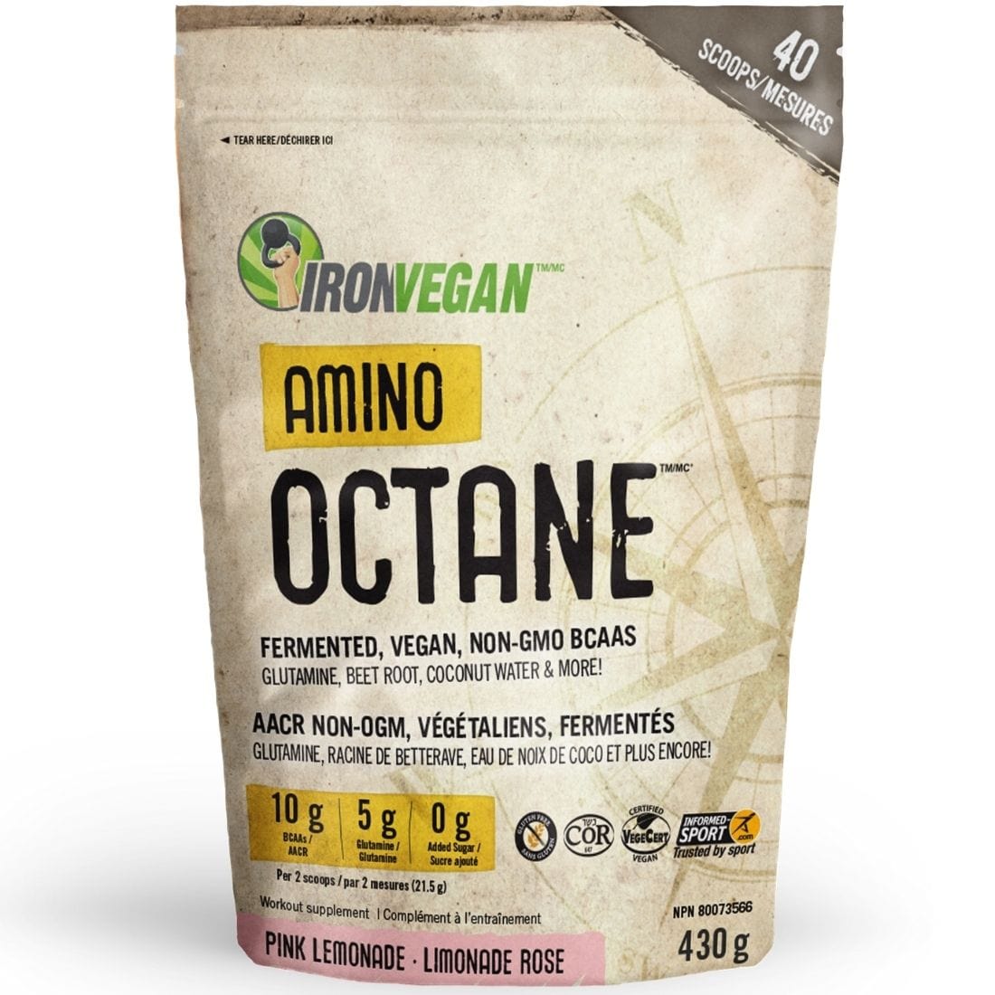 Iron Vegan Amino Octane (Vegan BCAA Formula), 40 Servings