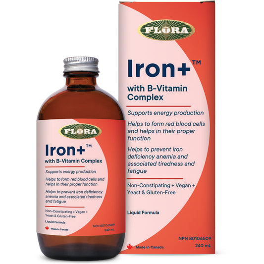 Flora Iron Plus B-Complex Liquid Iron Formula, Highly Absorbably, Non-constipating, Vegan