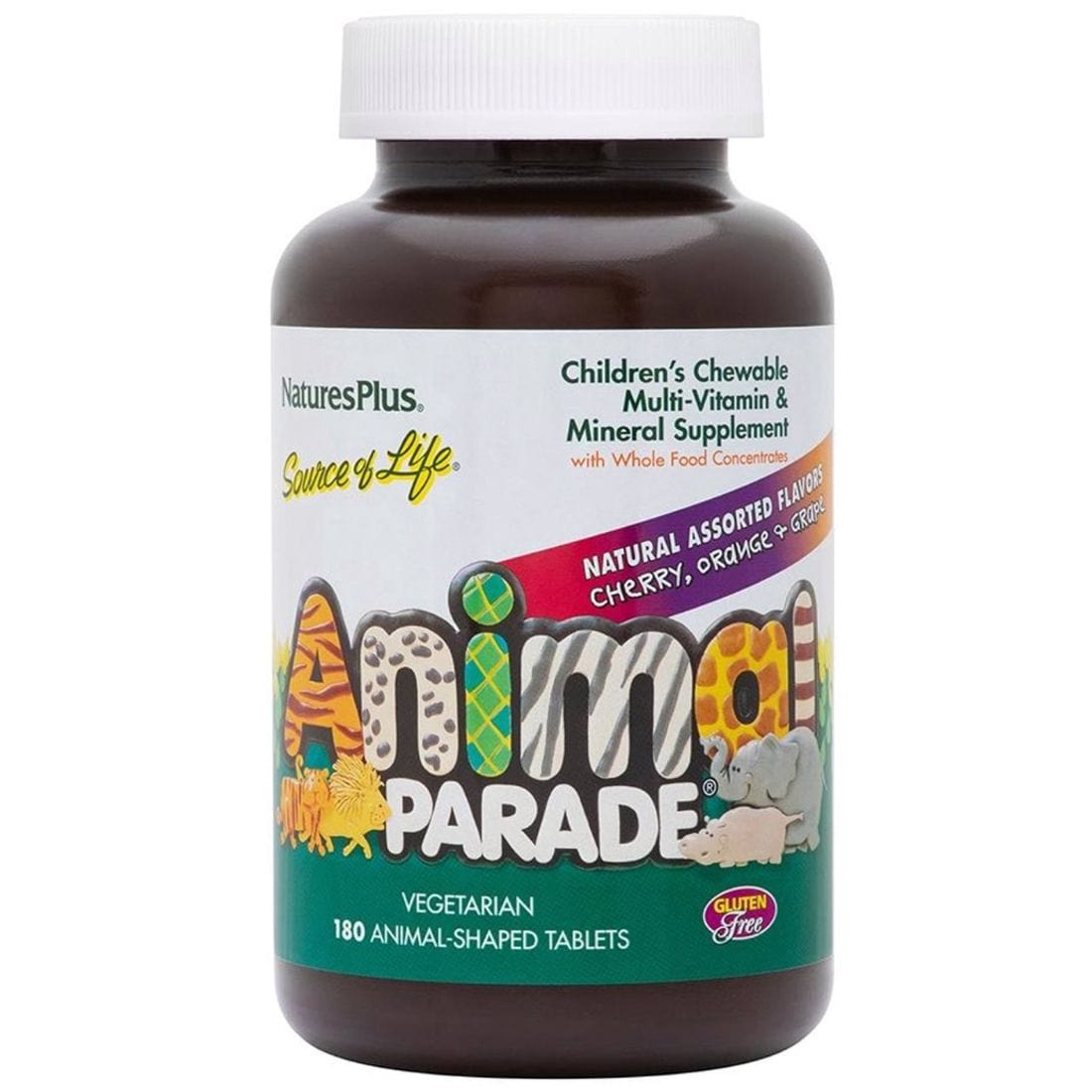 Nature's Plus Animal Parade Chewable Multivitamin & Multimineral for Kids, 16 Vitamins 8 Minerals with Whole Food Ingredients, Assorted Natural Flavours, Gluten-Free, 90-180 Chewable Tablets