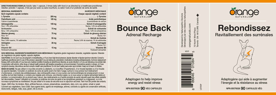 Orange Naturals Bounce Back (Adrenal Support), 90 Vegetable Capsules