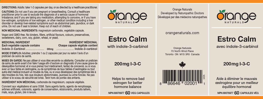 Orange Naturals Estro Calm I-3-C 200mg, 60 V-Capsules