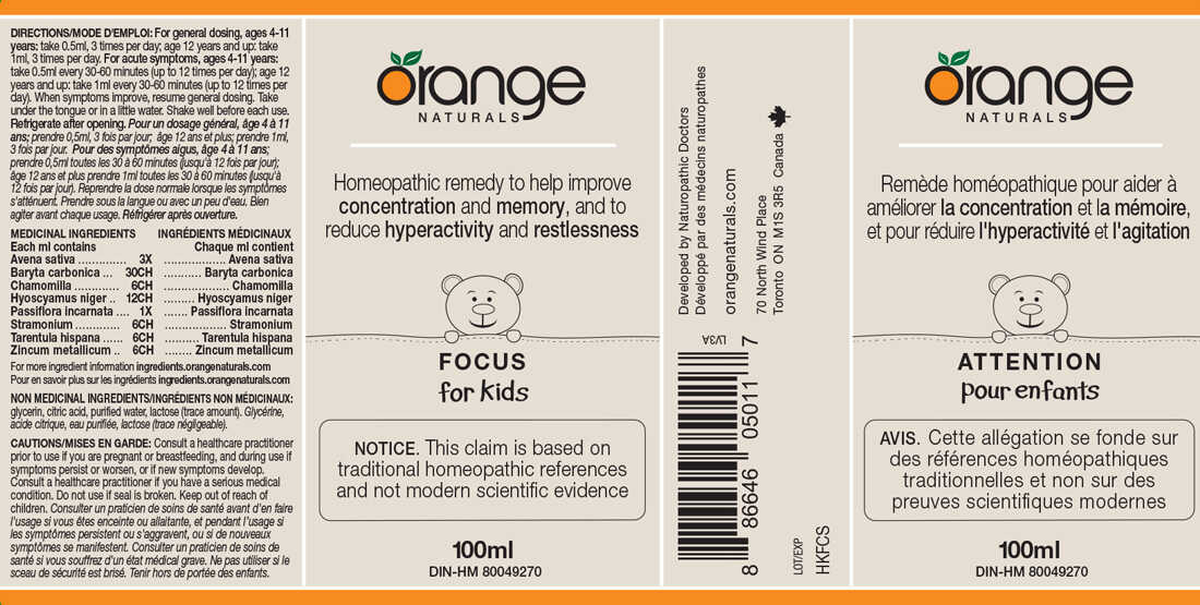 Orange Naturals Focus (for kids) Homeopathic Remedy, 100ml