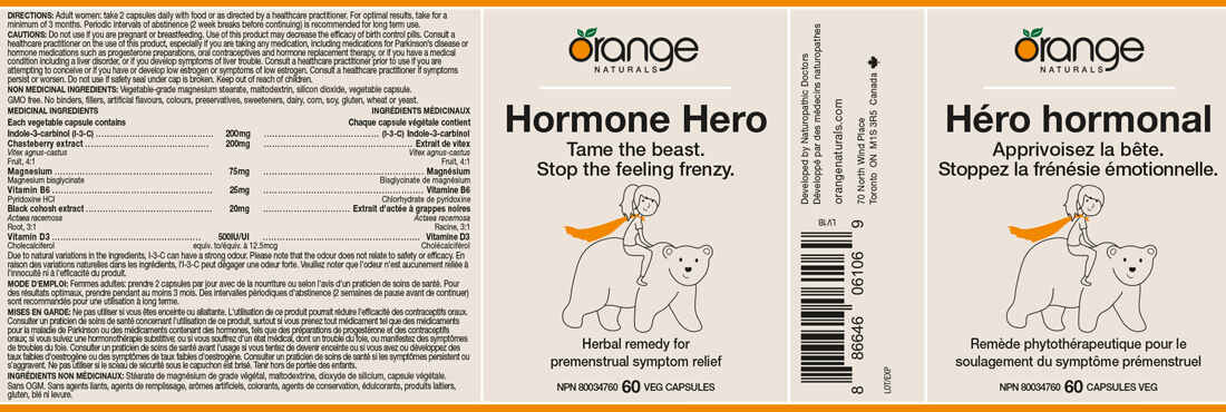 Orange Naturals Hormone Hero (Herbal Premenstrual and Menstrual Support), 60 Capsules
