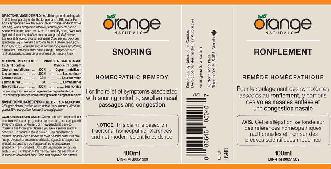 Orange Naturals Snoring Homeopathic Remedy, 100ml