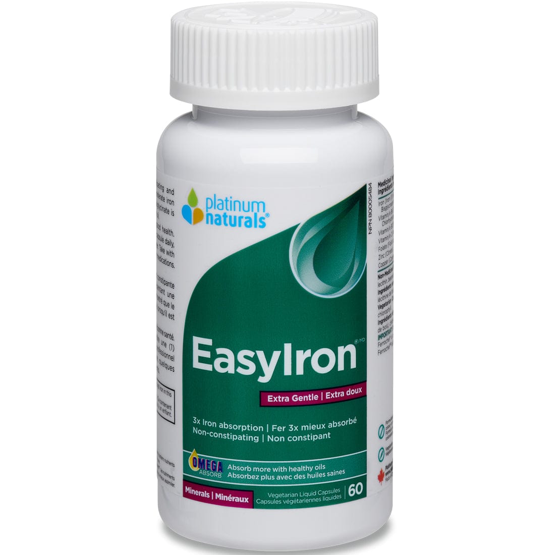Platinum Naturals EasyIron Extra Gentle 9mg (Chelated), 60 Capsules