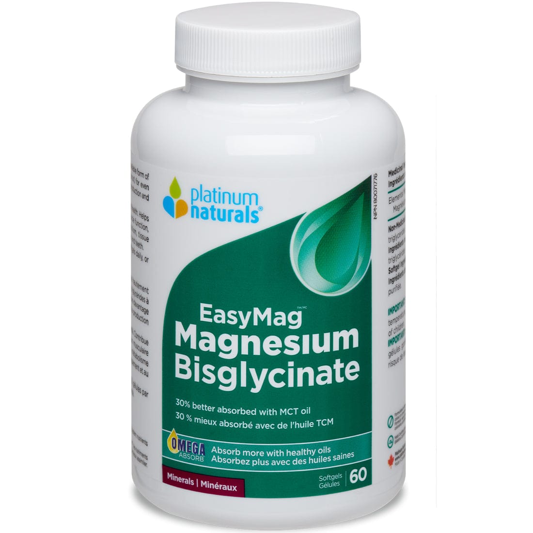 Platinum Naturals EasyMag Magnesium Bisglycinate 100mg, 60 Softgels
