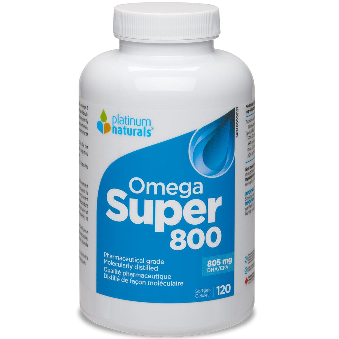 Platinum Naturals Omega Pure Super 800 Fish Oil, 805mg EPA/DHA Pharmaceutical Grade Fish Oil, Molecularly Distilled, 120 Liquid Softgels