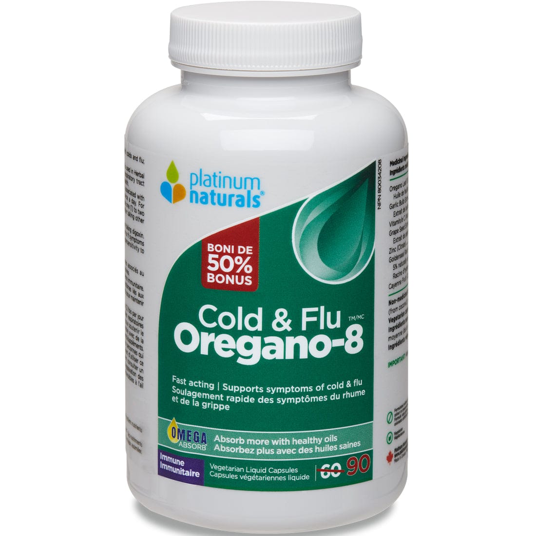 Platinum Naturals Oregano-8 with 8 Top Flu Fighting Ingredients, Ultimate Cold and Flu Support, Liquid Capsules
