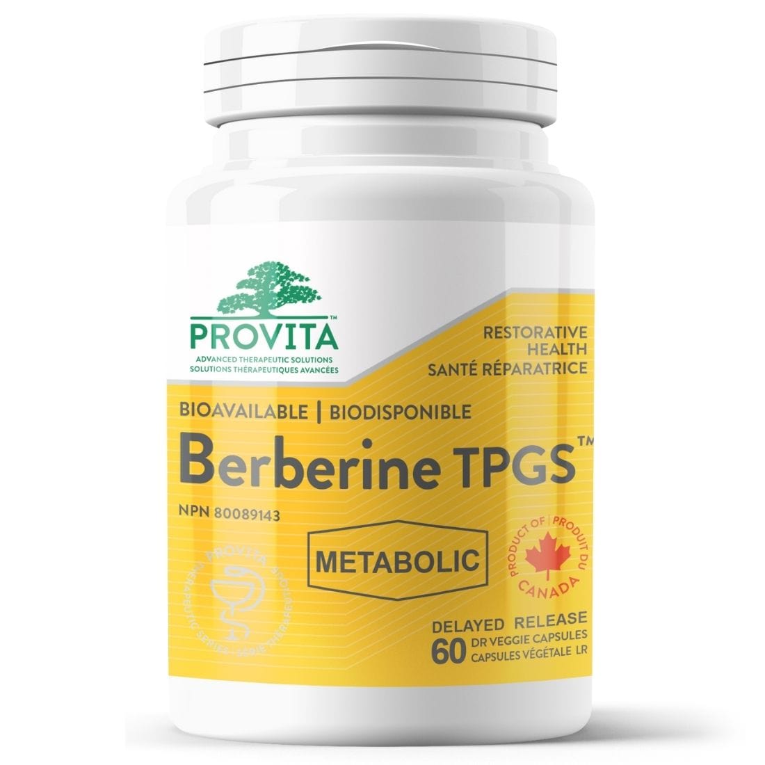 Provita Berberine TPGS 250mg Berberine with Chitosan, Chromium and Caprylic Acid, 60 Delayed Release Capsules