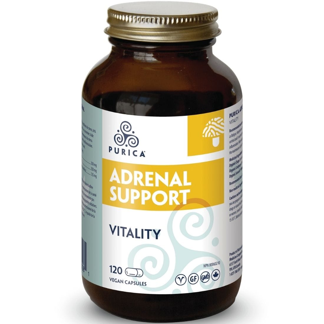Purica Adrenal Support 625mg, Calm and Restore Overworked Adrenal Glands, 120 Vegan Capsules
