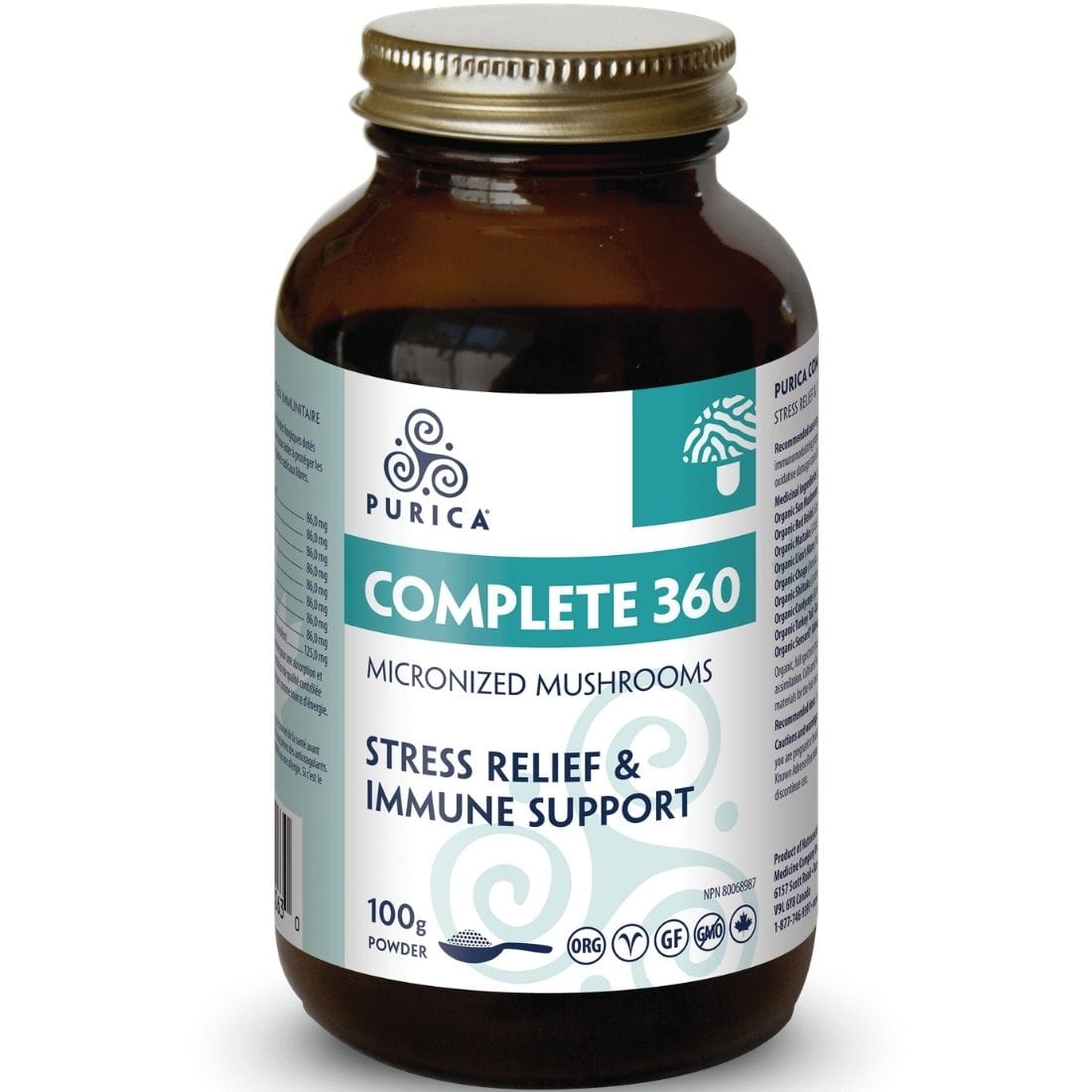 Purica Complete 360 Micronized Mushrooms (360 Degree Stress Relief & Immune Support), 100g Powder