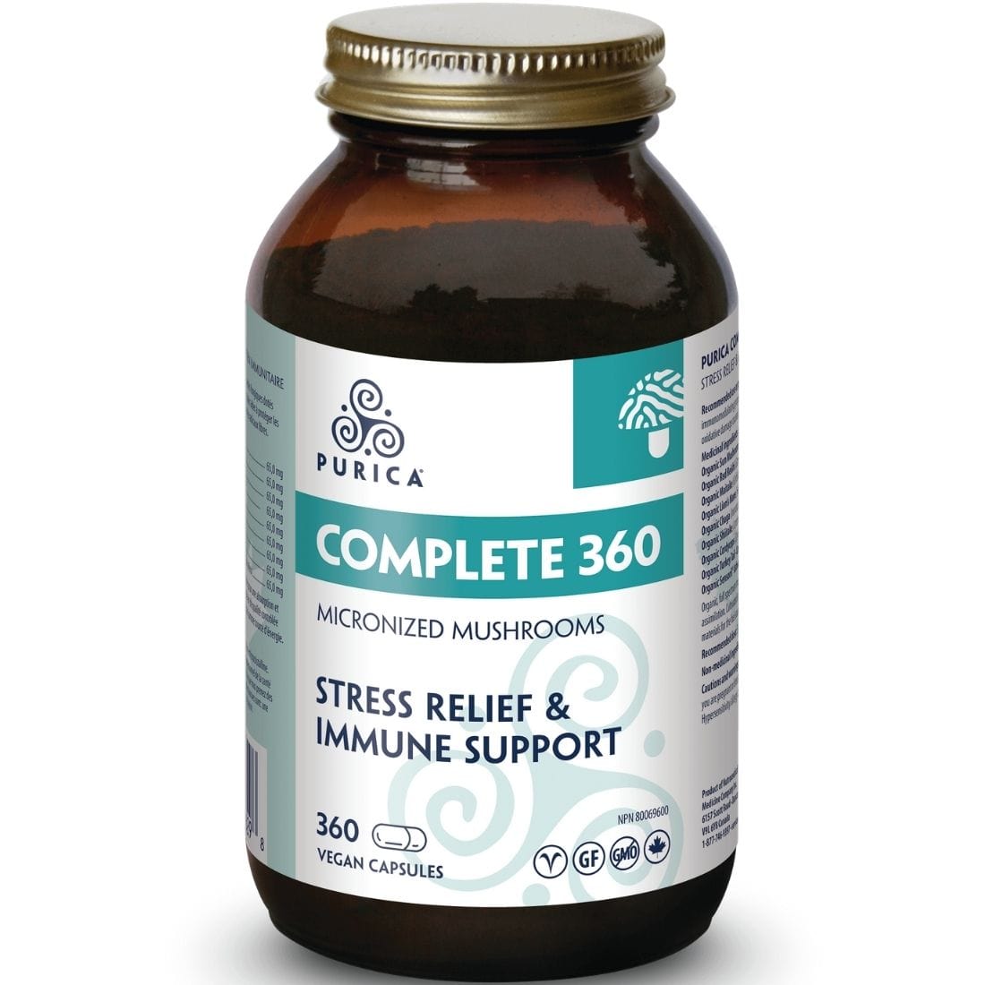 Purica Complete 360 Micronized Mushrooms, 360 Degree Stress Relief & Immune Support, Capsules