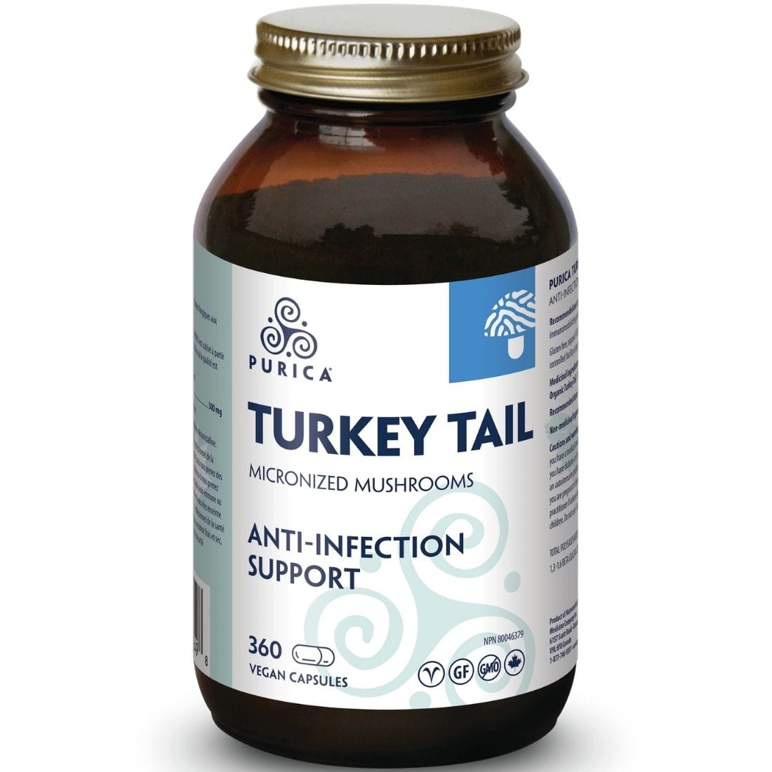 Purica Turkey Tail Micronized Mushrooms (Coriolus), 500mg, Vegetable Capsules