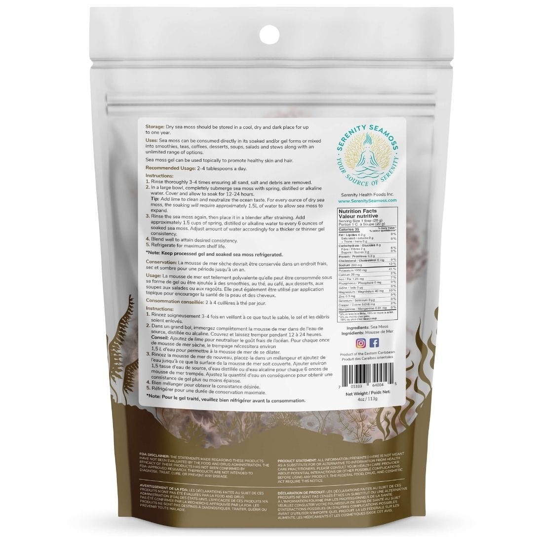 Serenity Seamoss Gold Sea Moss, 113g