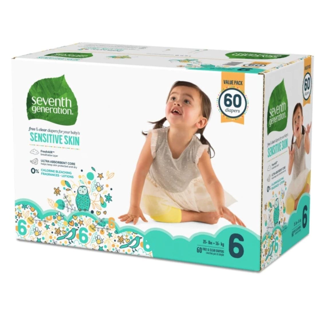 Seventh Generation Free & Clear Baby Diapers, Ultra Absorbent, Sizes 1-6, No chlorine bleaching, lotions or fragrances added