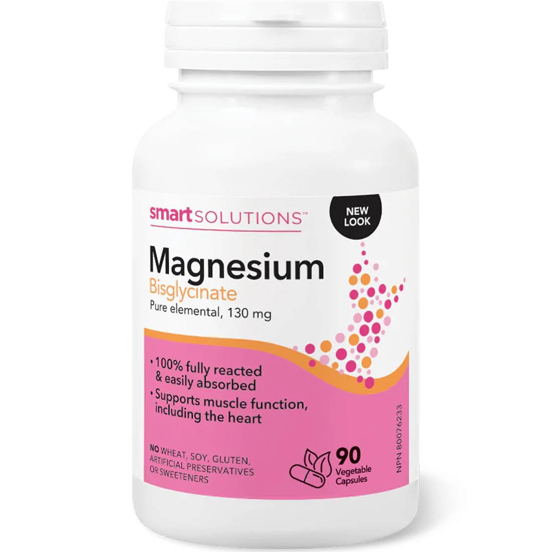 Smart Solutions Magnesium Bisglycinate 130mg, 100% fully reacted, Easily absorbed (Formerly Lorna Vanderhaeghe), 90 Vegetable Capsules