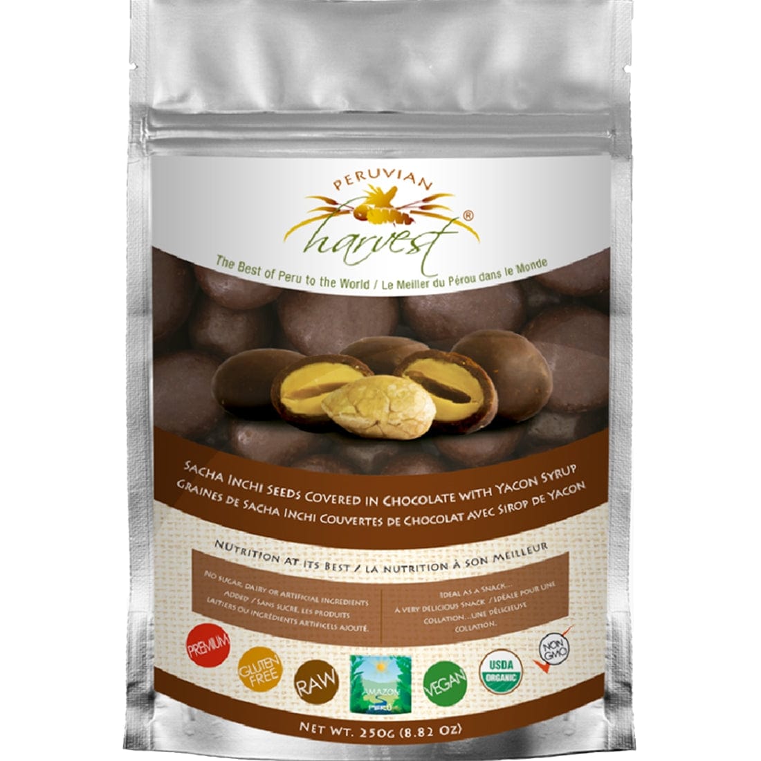 Uhtco Peruvian Harvest Raw Organic Yacon Chocolate Covered Sacha Inchi Seeds, 250g