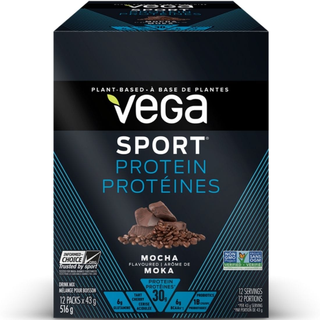 Vega Sport Protein Powder, Plant-Based Protein Powder, 30g Protein, 5g BCAA, 5g Glutamine, 1 Billion Probiotics